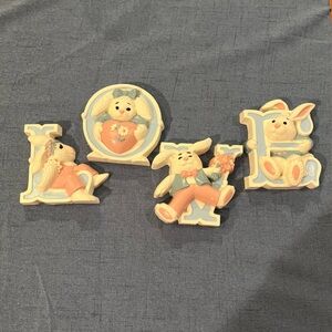 Vintage Burwood Easter Bunny Wall Plaques Set - Pastel Pink & Blue